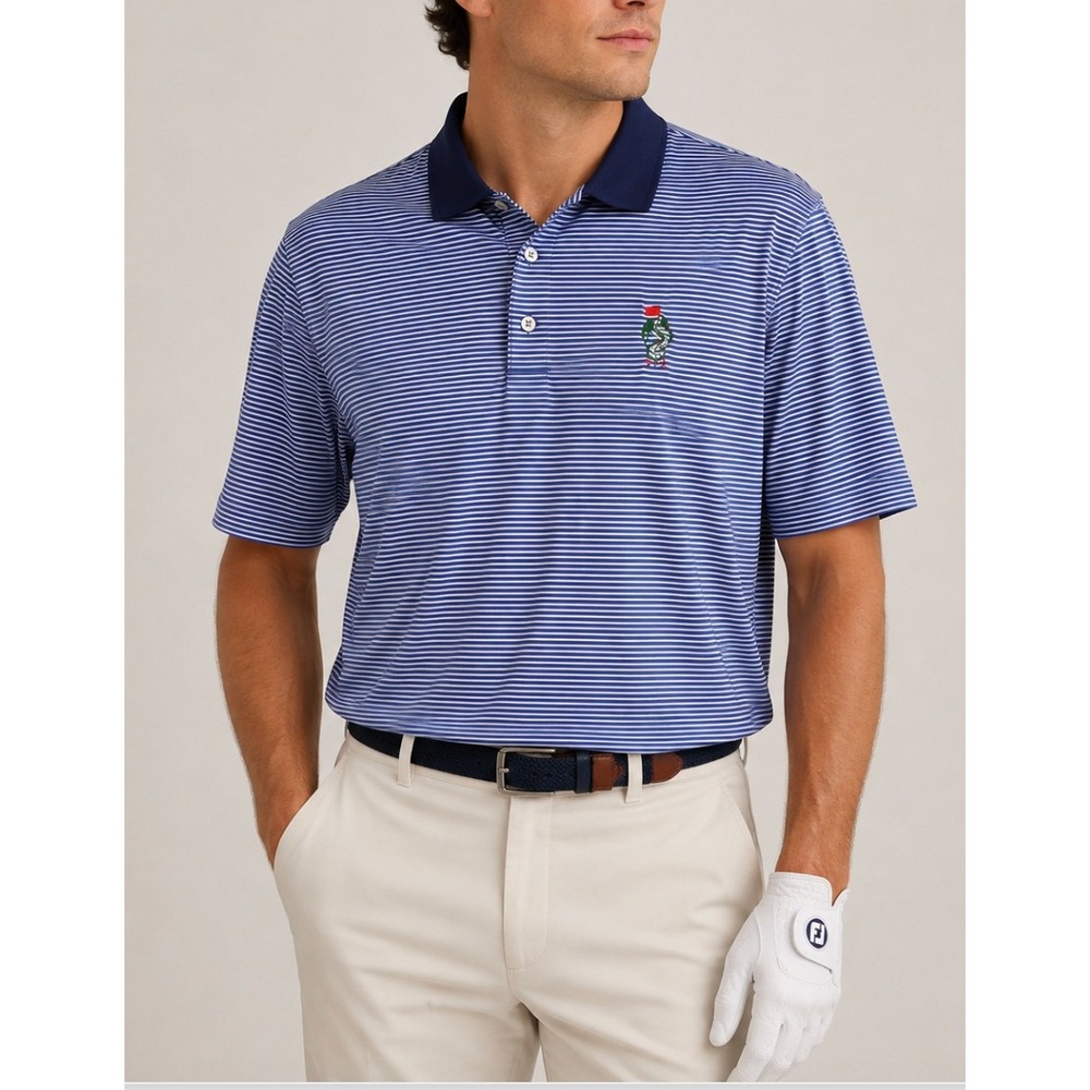 Greyson Mens XXL Blue Striped Cypress Pebble Beach Golf Polo Dragon Short Sleeve